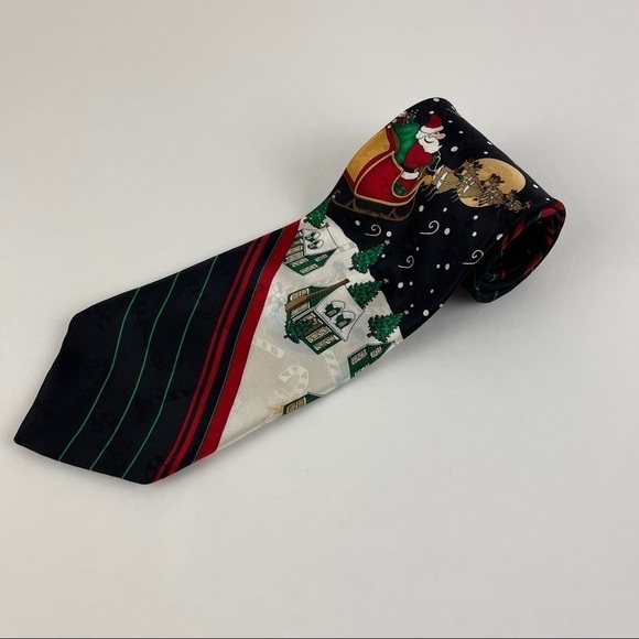 Hallmark Yule Tie Greetings Tie Mens Black Santa Christmas - Picture 1 of 6
